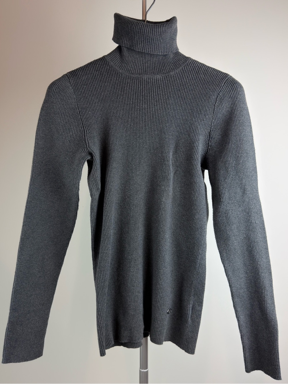 Lauren Ralph Lauren Charcoal Gray Ribbed Turtleneck Sweater LRL Logo M